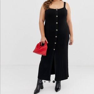 Black slit maxi dress button through